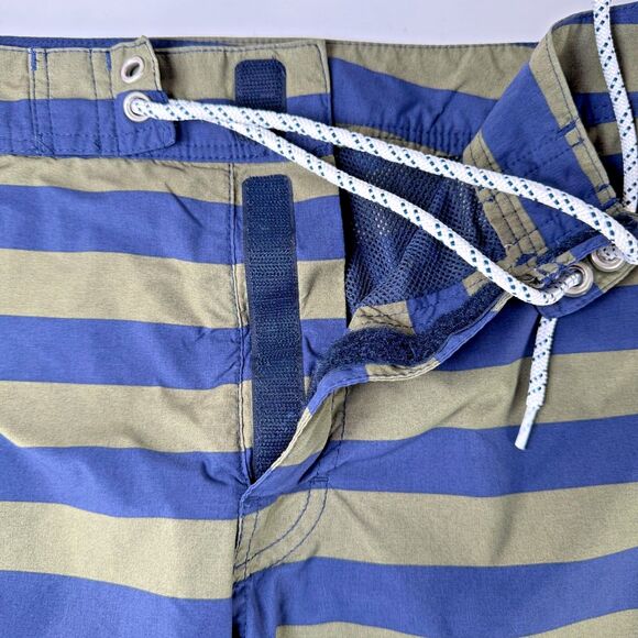 J.Crew Mens Swim Trunks Size 35 Navy Olive Green Striped Board Shorts Surf Beach - Picture 6 of 11